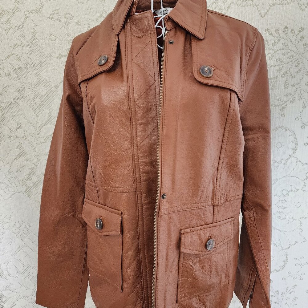 Issac Mizrahi Live cogniac leather y2k jacket
